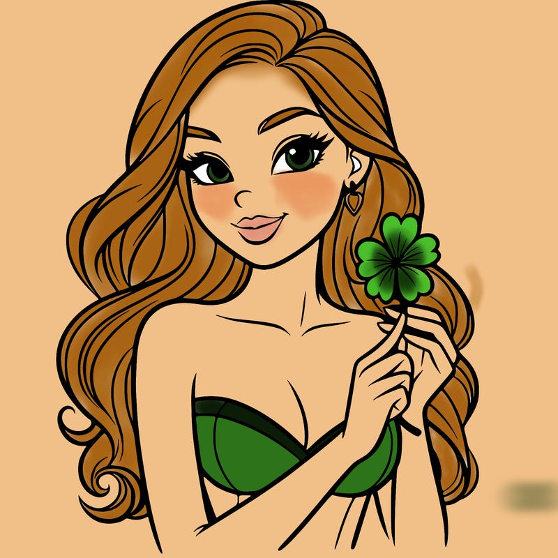 beautiful woman  carrying a clover