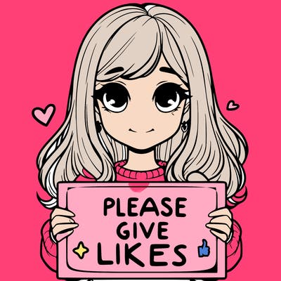 realistic girl that is holding a sign that says please give likes