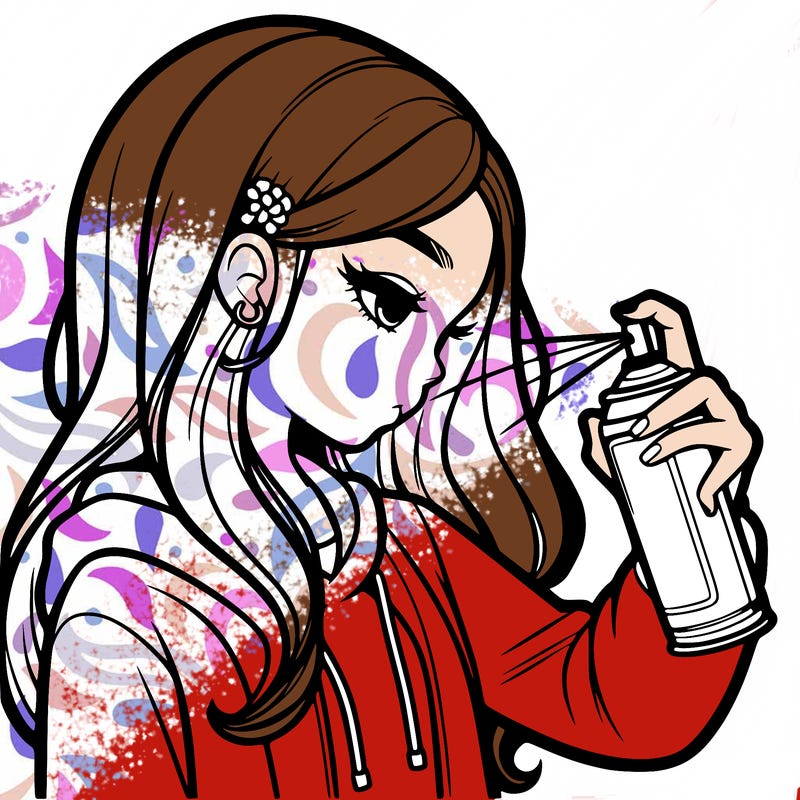 a realistic girl spray painting