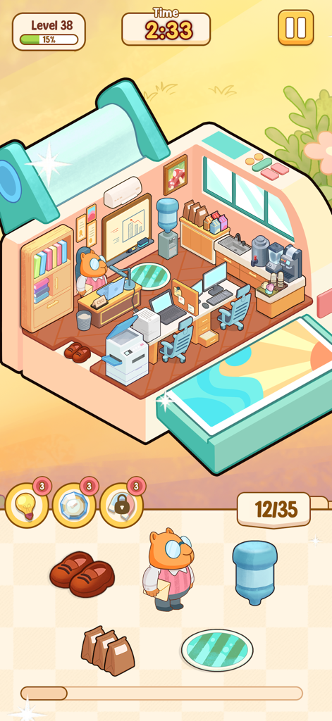 Sticker Room: Cozy Home - A cozy pastel office room puzzle being decorated with cute stickers in Sticker Room Cozy Home game.