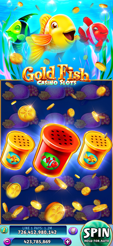 Gold Fish Casino Slots Games - Gameplay screen of Gold Fish Casino Slots showing an underwater theme with colorful fish and floating gold coins.