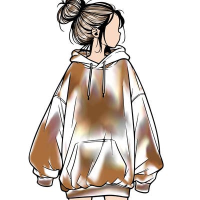 realistic girl with a oversized sweatshirt on and a bun