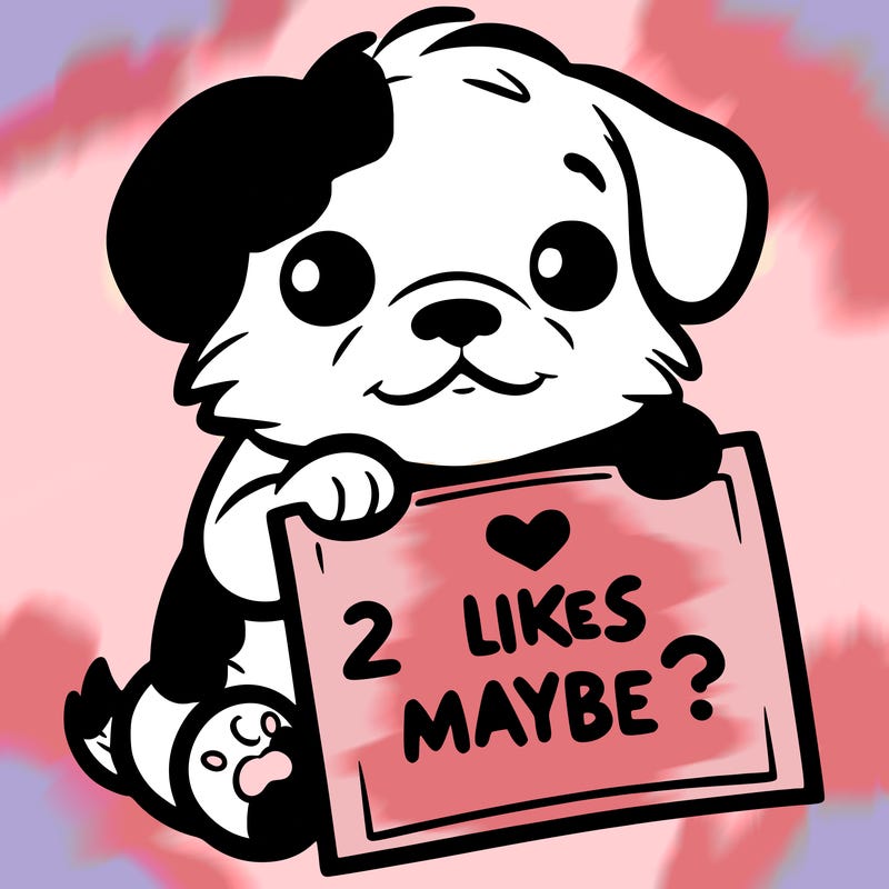 a puppy holding a sign that says 2 likes maybe?