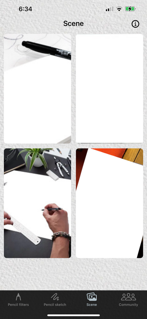 Graphite app screen showing realistic scene mockups for displaying pencil sketches