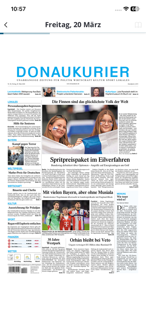 DK ePaper - Donaukurier - Digitales Layout der Donaukurier-Zeitung mit verschiedenen Nachrichtenartikeln und Rubriken