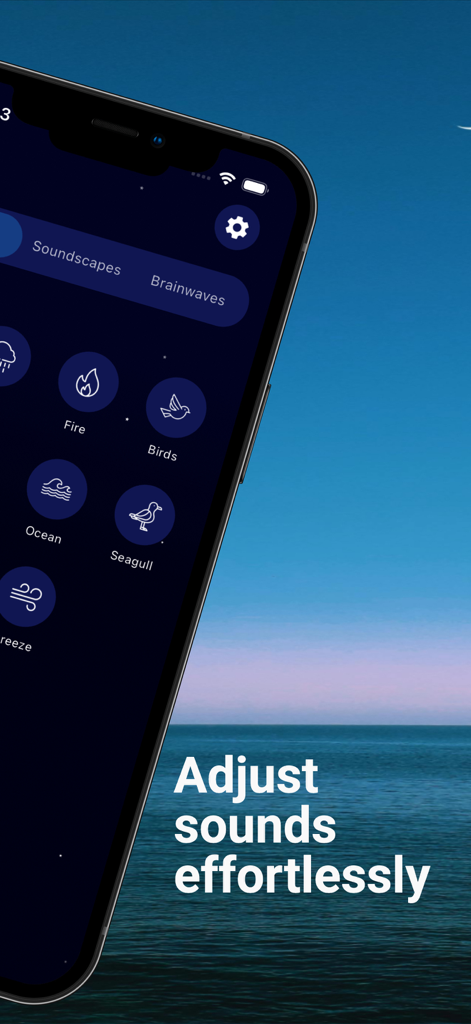 Placid: Focus, Sleep & Sounds - Smartphone screen showing the soundscape selection menu in the Placid app with nature sound icons