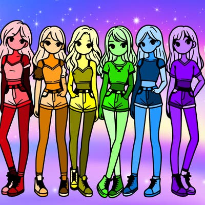 a group of girls wearing crop tops and shorts