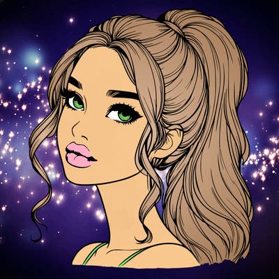 realistic girl with a ponytail on her hair and lips