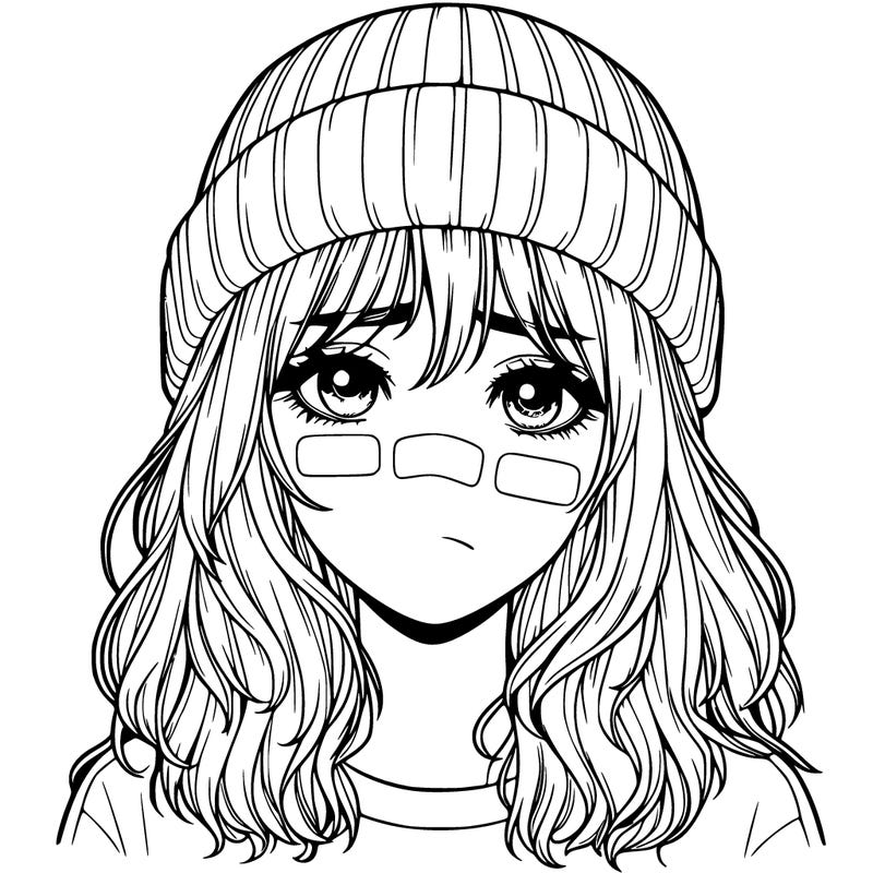 realistic girl in beanie and band aids on their face