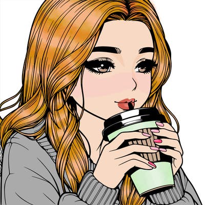 realistic girl drinking coffee