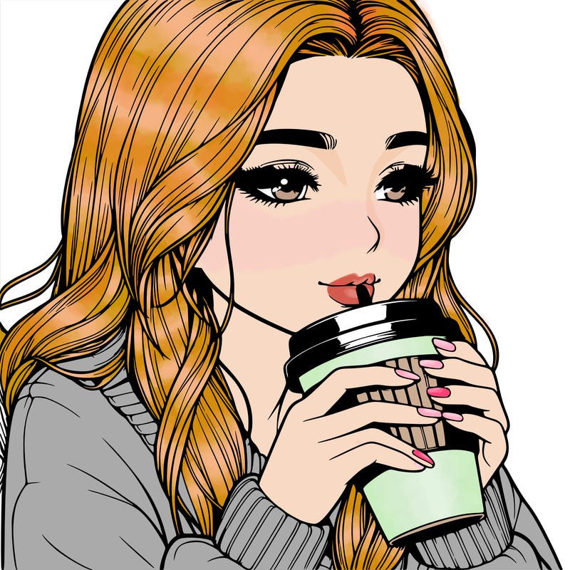 realistic girl drinking coffee