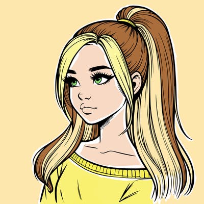 realistic girl with a high ponytail