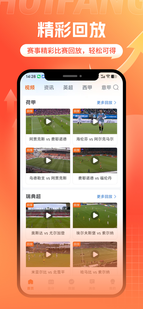 斗浪体育-专业篮球、足球比赛分析 - Doulang Sports app interface displaying a selection of professional soccer match video replays and highlights.