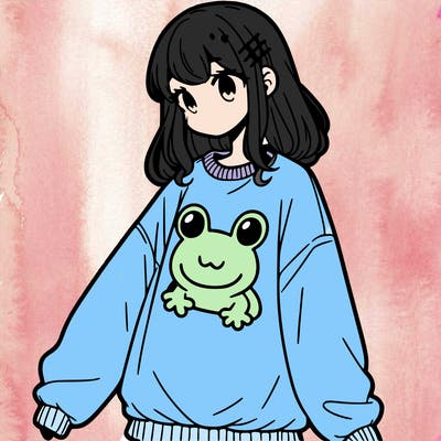 girl wearing frogging sweatshirt