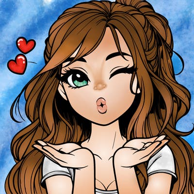 realistic girl winking and blowing a kiss while making heart hands