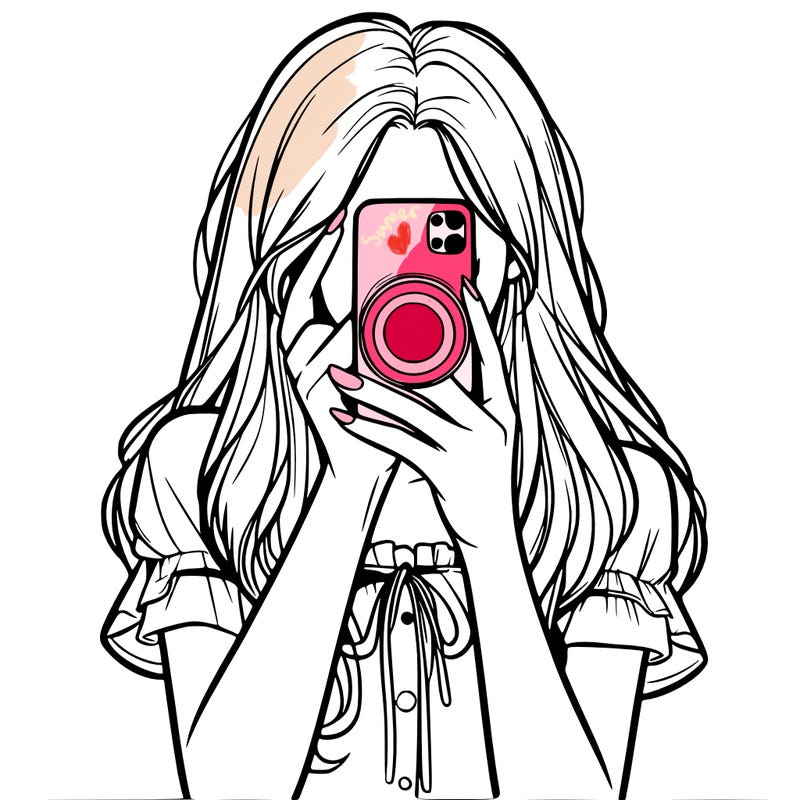 a realistic girl holding her phone taking pictures