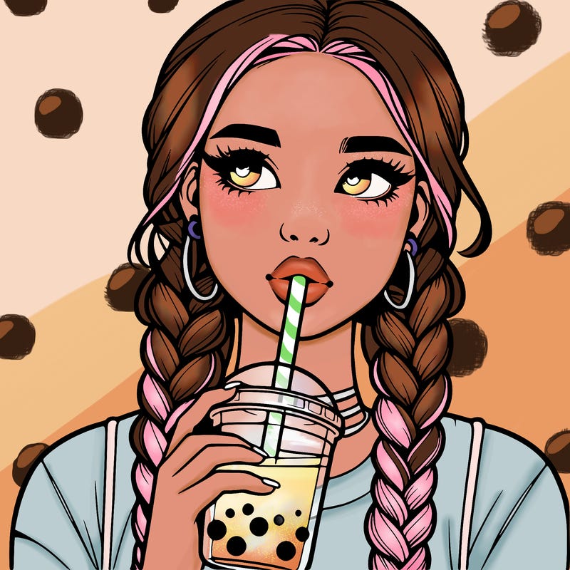 realistic girl with braided hair drinking boba