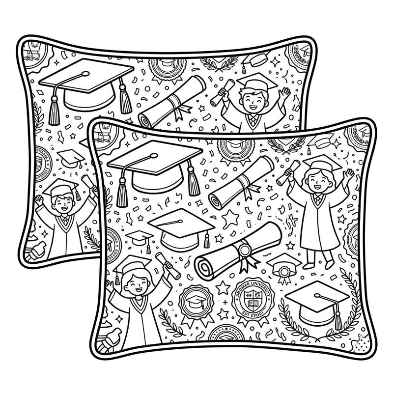Honor academic achievements with this delightful Graduation Pillow Shams coloring page. It features intricate designs of caps, diplomas, and cheerful graduates, perfect for celebrating success.