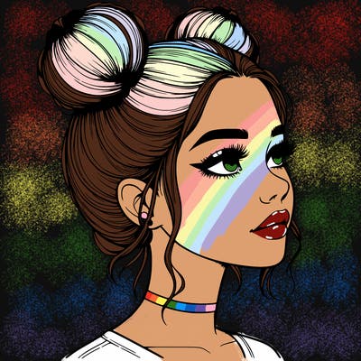 realistic girl with buns on the top of her head