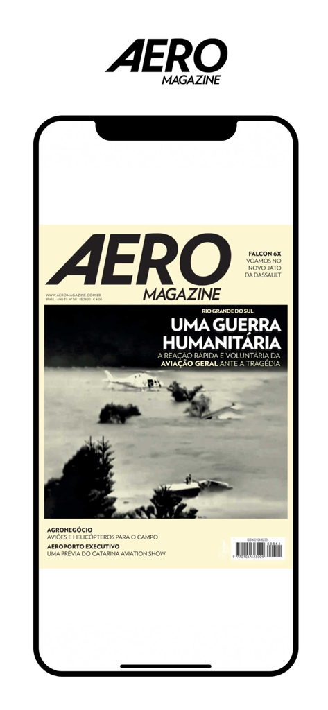 AERO Revista - Digital cover of AERO Revista magazine on a smartphone showing aviation news.