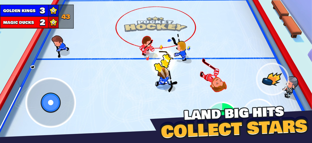 Pocket Hockey Stars - Pocket Hockey Starsでの3v3アーケードホッケーマッチをプレイする様式化されたキャラクター