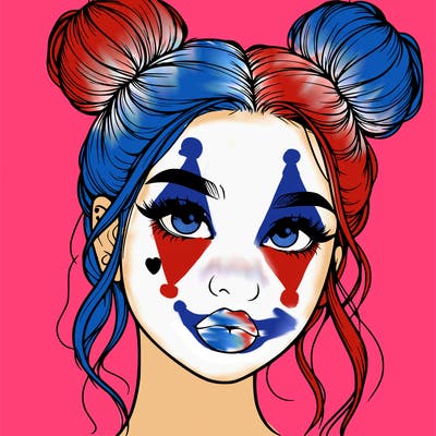 realistic girl with two buns on her hair and lips