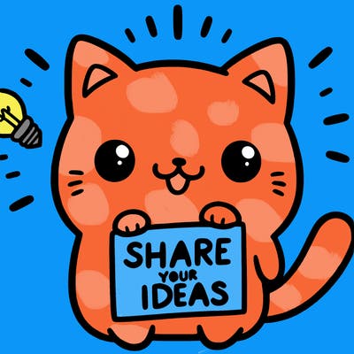 a cute cat saying share your ideas