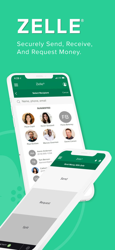 Central Bank - Mobile - Interface of Central Bank mobile app showcasing Zelle integration for sending and receiving money