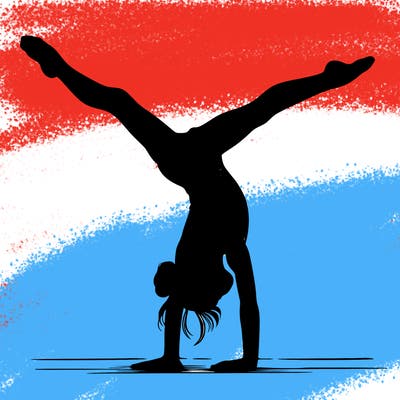 realistic gymnastic hand stand girl in four splits