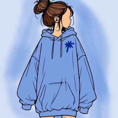 realistic girl with a oversized sweatshirt on and a bun