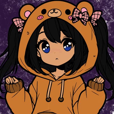 cute anime girl with ponytails and a cute bear hoodie