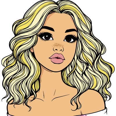 realistic girl with wavy hair and lips