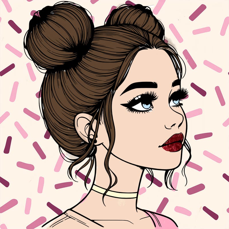 realistic girl with buns on the top of her head