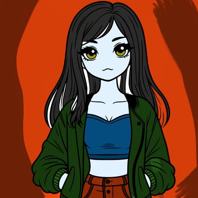 girl with long hair a crop top and a jacket