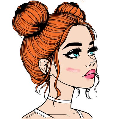 realistic girl with buns on the top of her head