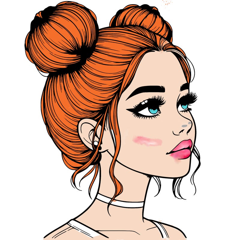realistic girl with buns on the top of her head