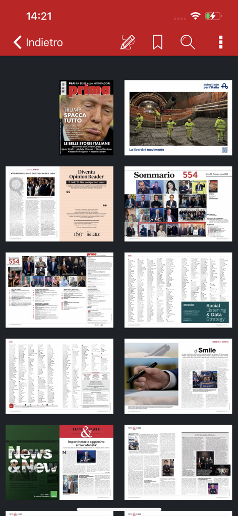 Prima Comunicazione - Prima Comunicazione 디지털 잡지 판의 여러 페이지에 대한 그리드 개요