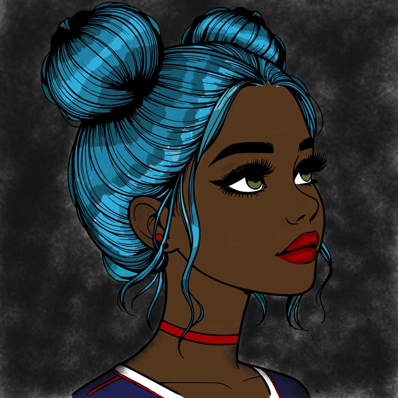 realistic girl with buns on the top of her head