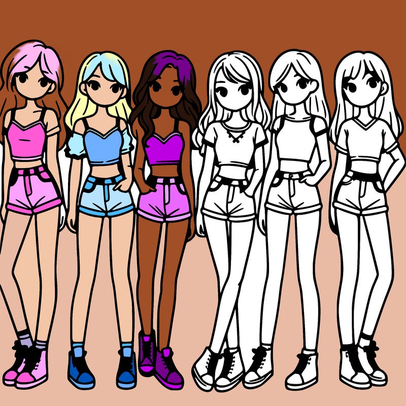 a group of girls wearing crop tops and shorts