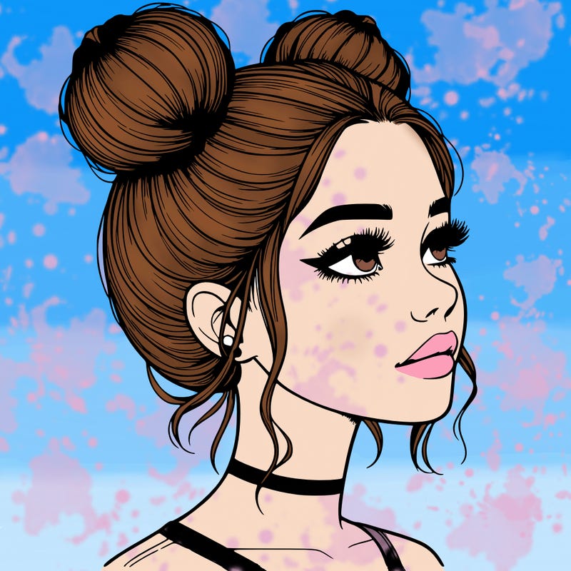 realistic girl with buns on the top of her head
