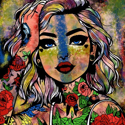 realistic girl with tattoos all over