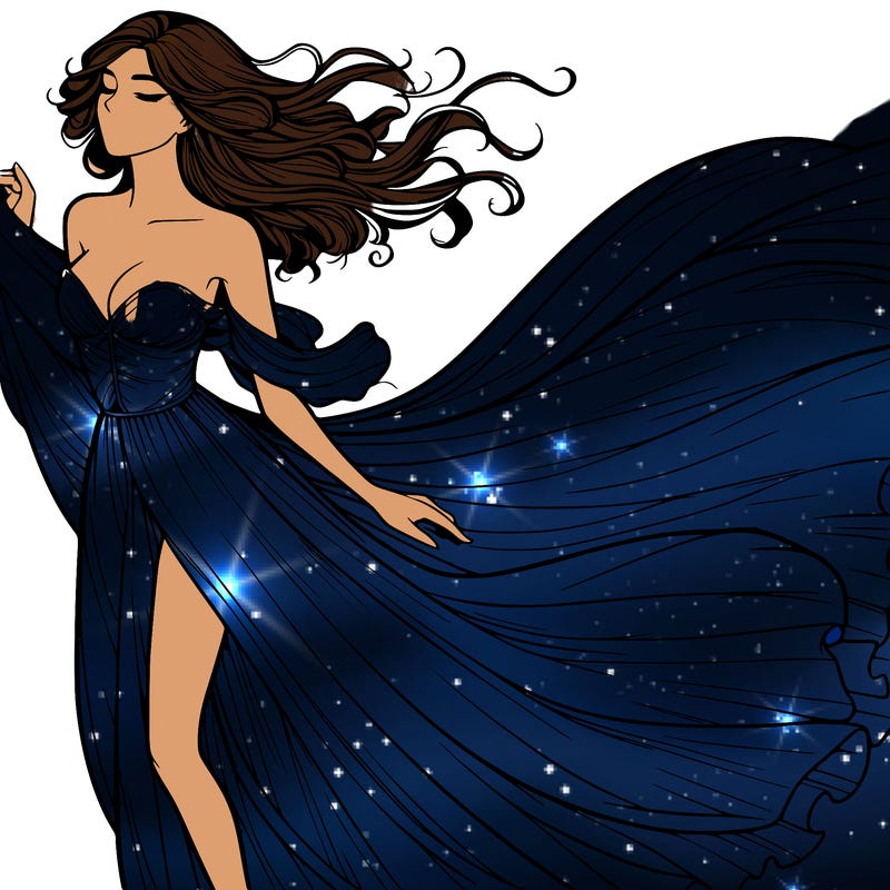 realistic woman in dress flowing the the wind