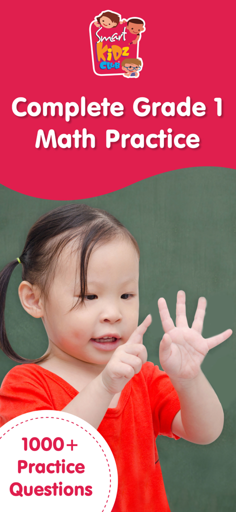 A young child counting on fingers for first grade math practice with over 1000 questions