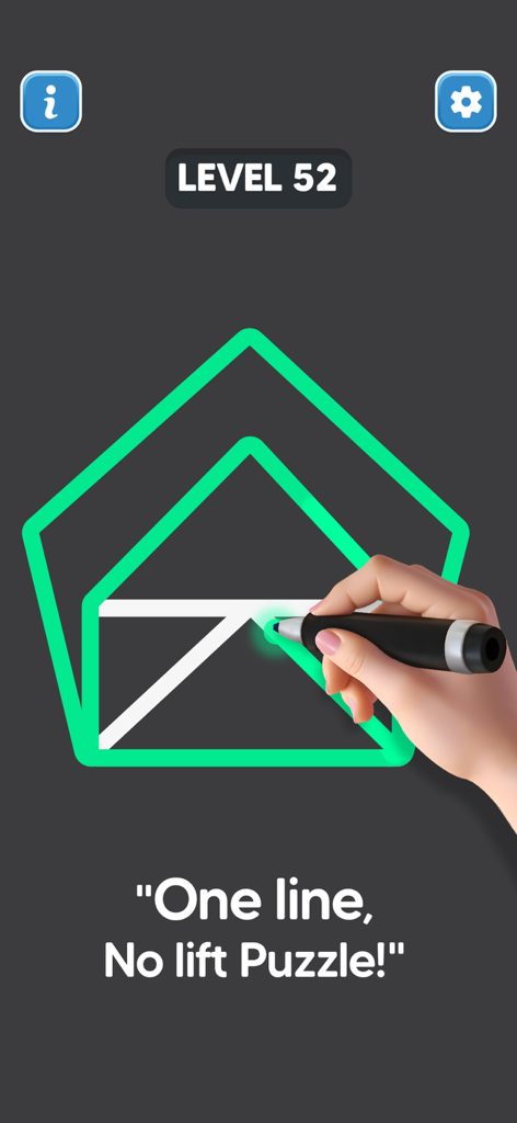 Hand tracing a single continuous line through a geometric puzzle shape.