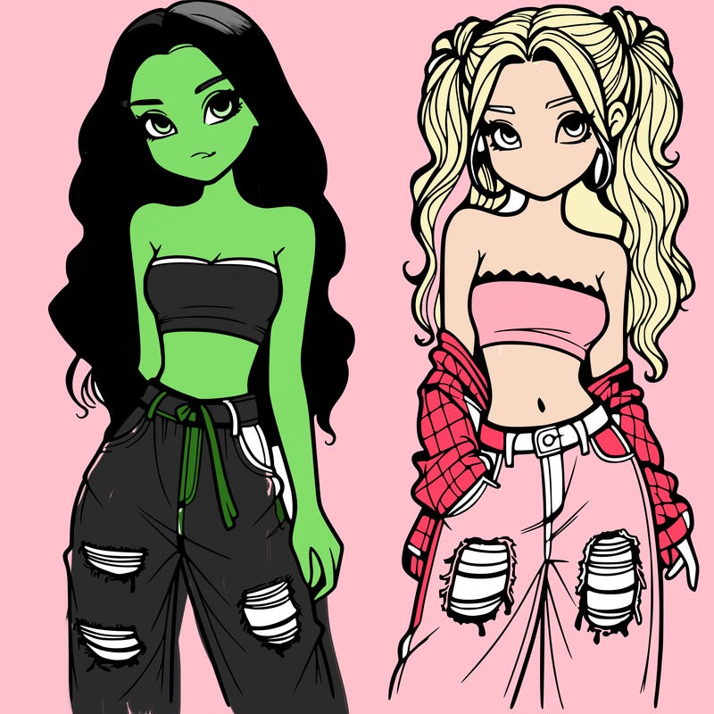 2 girls in crop tops and baggy jeans ripped