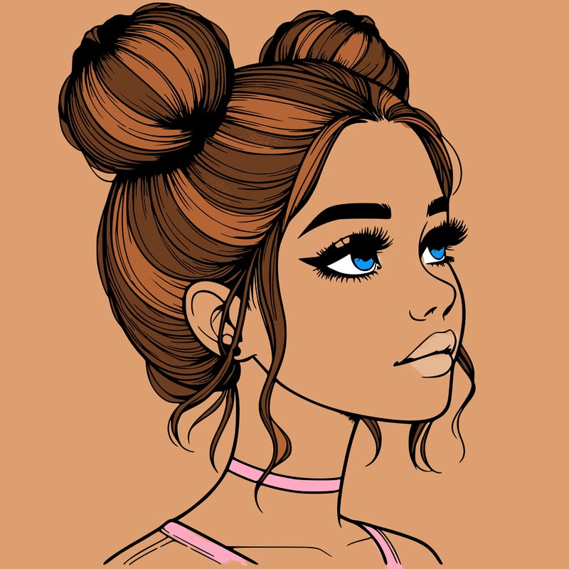 realistic girl with buns on the top of her head
