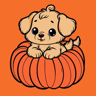cute little puppy in a pumpkin