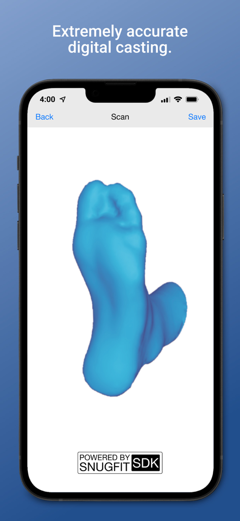 Forward Motion Medical - A 3D digital scan of a human foot for custom orthotics in the Forward Motion Medical app.