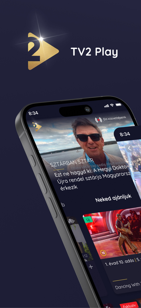 TV2 Play - TV2 Playアプリのインターフェース（iPhone）で、ハンガリーのテレビシリーズや番組のおすすめを表示