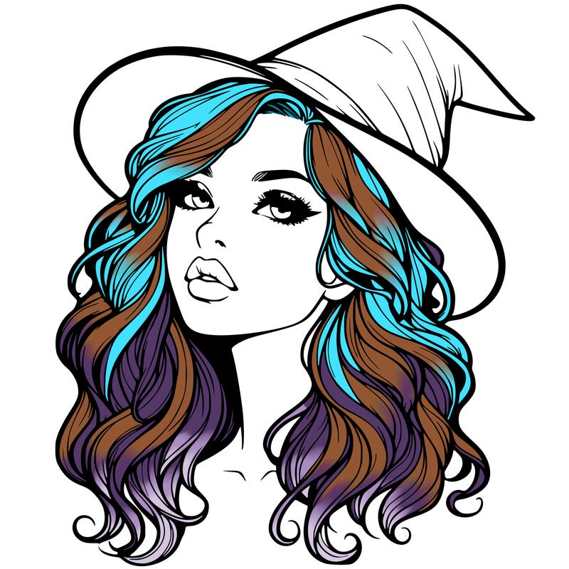 realistic witch girl with wavy hair and lips